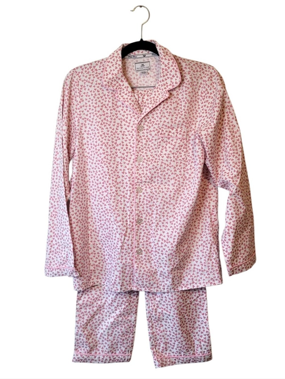 Petite Plume Pink Heart-Print Kids Pajama Set Size 14 Top & 8 Bottom